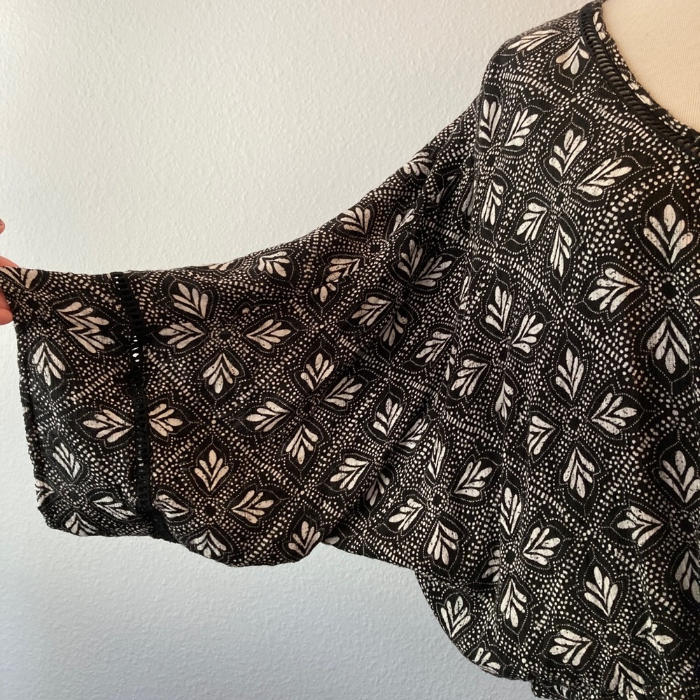 Rip Curl Black Print Boho Drawstring Waist Blouse… - image 4